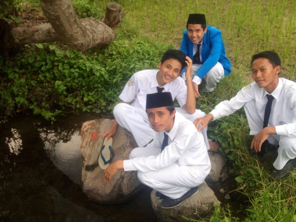 Some English Club boys on an expedition to the fields behind our school.